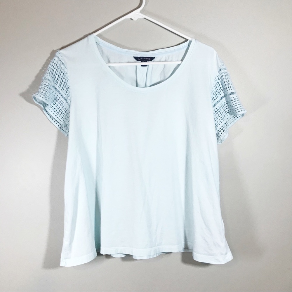 Lands’ End light blue eyelet sleeve shirt